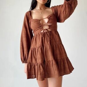 Princess Polly Campbell Brown Long Sleeve Dress mini size 0